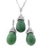 Sterling Silver Genuine Green Jade Pendant and Earrings Set