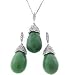 Jewelry : Sterling Silver Genuine Green Jade Pendant and Earrings Set