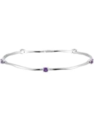 Clevereves Sterling Silver_Rho Plated 08.00 Inch 3.5mm Genuine Amethyst Bangle Bracelet