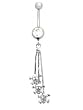 Stainless Steel Belly Ring with Clear Crystals - Dangling Skulls with Crossbones