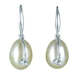 14k White Gold Freshwater Pearl w/ Diamond Accent Dangle Earrings