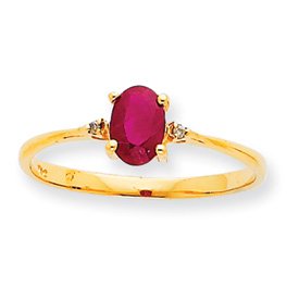 14k Diamond and Ruby Birthstone Ring - Size 6 - JewelryWeb