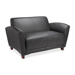 LorellAccession Reception Loveseat, 55" x 22" x 31.25", Black Bonded Leather with Mahogany Legs