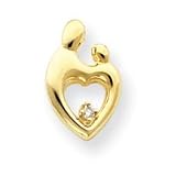 14k Heart Shaped .03ct Diamond. Mother & Child Pendant