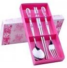Seventhinking Romantic Rose Stainless Steel Metal Chopsticks Spoon and Fork Set