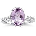 0.12 Ct Diamond & 4.51 Cts Kunzite Ring in 14K White Gold