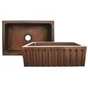 Whitehaus Copperhaus front apron 30" x 20" rectangular sink with fluted design apron and 3-1/2" center drain WH3020COFCFL-SB
