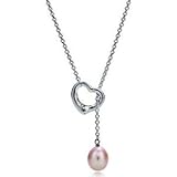 Rhodium Plated 925 Sterling Silver Natural Pearl Heart Shape Pendant Necklace with 18