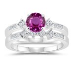 0.48 Cts Diamond & 1.29 Cts Pink Sapphire Matching Set in 14K White Gold