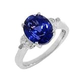6.09 ct. tw. 18k White Gold Oval Cut Genuine Fine Quality Deep Rich Color Tanzanite and Diamond Ring with 5 Year Warranty and Manufacturers Appraisal