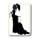 Florene Black and White - Victorian Lady In Black Silhouette Dress and Umbrella - Light Switch Covers - single toggle switch