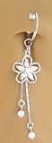 Fake Belly Navel Non Piercing Fake Cz Long Petite Flower dangle Ring