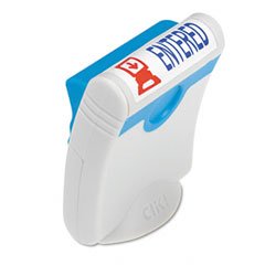 U. S. Stamp & Sign Clik! Premium Two-Color Message Stamp, "Entered", Pre-Ink/Re-Ink, Blue/Red (4713)