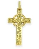 Large 14 Karat Yellow Gold Religious Celtic Cross with 20 Inch Chain