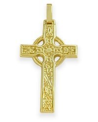 Large 14 Karat Yellow Gold Religious Celtic Cross with 20 Inch Chain