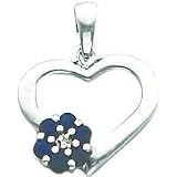 14K WG Sapphire Diamond Heart Flower Pendant Jewelry