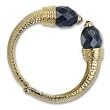 18k Gold Plated Hammered Faceted Lapis-Lazuli & Garnet Hinged Bangle Bracelet
