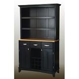 Black Buffet w/ Open Hutch & Natural Wood Top (Black) (71.5H x 44W x 16D)
