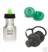 Klean Kanteen Eco Friendly 12oz Stainless Steel Sippy Bottle with Two Avent Sippy Spouts and One Sports Cap