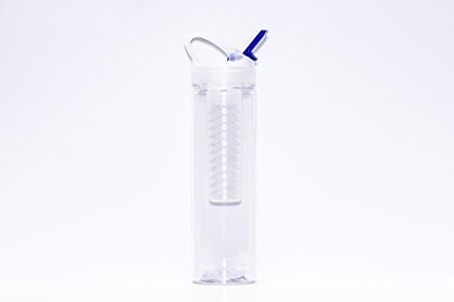 Infuser Water Bottle Plastic 2 Pack Flavor Water with Fruit Clear Basket and Blue Straw 26oz