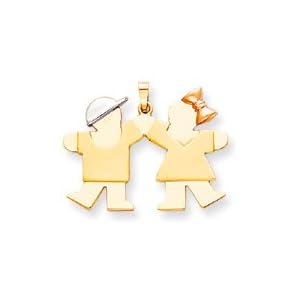 Boy Girl Silhouette Charm, Yellow/White/Pink Gold