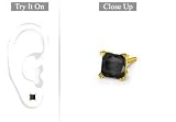 Mens 14K Yellow Gold : Princess Cut Black Diamond Stud Earring - 0.75 CT. TW.