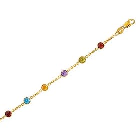 Ladies Multi Gemstone Anklet 10 Inches in 14K Yellow Gold
