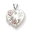 Sterling Silver Floral I Love You 18mm Heart Locket with 20 inch Sterling Silver Chain