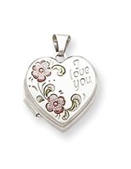 Sterling Silver Floral I Love You 18mm Heart Locket