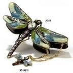 Nature Keepsake Box, Trinket Box, Painted, Blue and Green Dragonfly. Gemstone Decoration. Magnetic Closure. 4" X 3". Comes in Gift Box.
