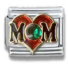Clearly Charming May Emerald Gold Czech Crystal Mom Heart Italian Charm Bracelet Link