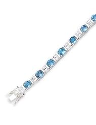 Sterling Silver Blue Topaz & CZ Bracelet - 7 Inch