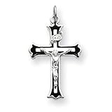 Sterling Silver Enameled Crucifix Charm with 20 Inch Sterling Silver Chain