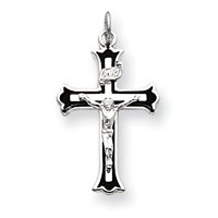 Sterling Silver Enameled Crucifix Charm with 20 Inch Sterling Silver Chain