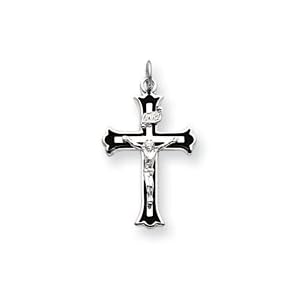 sterling silver enameled crucifix charm with 20 inch sterling silver chain