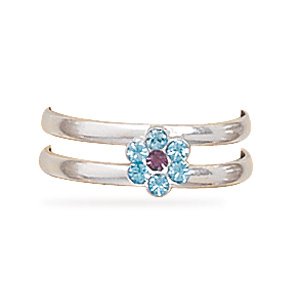 Light Purple and Blue Crystal Flower Toe Ring - Free Shipping