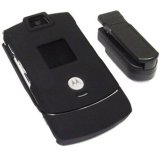 Bargaincell- Brand New Motorola Razr V3, V3c, V3m, V3e, V3r Protective Black Snap On Rubberized Crystal Cover Case with Removable Belt Clip