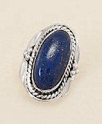 Oxidized Sterling Silver Ring, 21x10mm Lapis Lazuli Cabochon, Rope Edge, 1 inch wide, Sizes 6-9