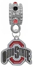 Ohio State Buckeyes RED & BLACK Rhinestone/Gem Charm with Connector - Universal European Slide On Charm - "Classic & Original Style" Perfect For Bracelets, Necklaces, & DIY Jewelry