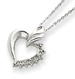 Sterling Silver Heart Diamond Necklace with 18 inch Sterling Silver chain