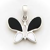 Sterling Silver Black and White Stone Butterfly Pendant