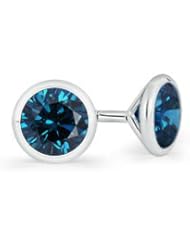 1 ct Enhanced Solitaire Blue Diamond Stud Earrings in White Gold Quality Best