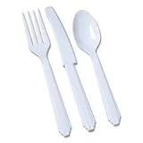 Plastic Flatware Set, Heavy-Duty, 6, 400 Sets/Box, White (NSN3804695).