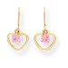 14k Created Pink Sapphire Heart Shaped Dangle Wire Earrings - Measures 15x7mm - JewelryWeb