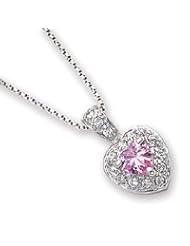Sterling Silver Pink CZ Heart on 18" Chain Necklace QG1005-18"