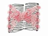 Double Black Comb with Coloured Seed Beads and Coloured Daisy Design in PINK