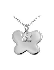 Silver Diamond Double Butterfly Pendants Girls Necklace (14 to 16 in)