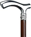 Ebony Slim Line Chrome Plated Fritz Walking Cane With Ebony Shaft and Pewter Swirl Collar