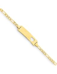 Genuine IceCarats Designer Jewelry Gift 14K 6In Engravable Plate With Stamped-Out Heart Figaro Link Baby/Child Id In 6.00 Inch