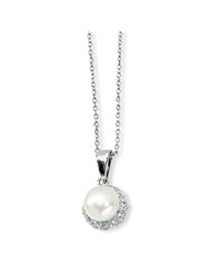 Cheryl M. Sterling Silver CZ & White Cultured Pearl 18in Necklace